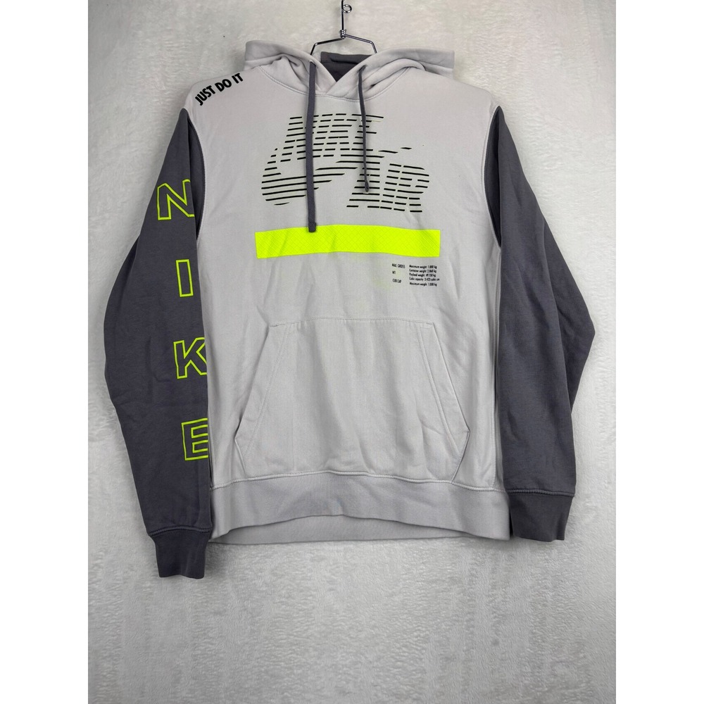 Nike Air‎ Mens Medium Grey Charcoal Neon Lime Just Do It WorkOut Pullover